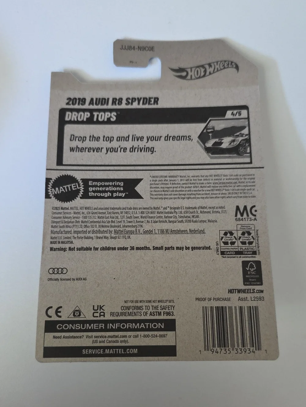 Hot Wheels Drop Tops  Monopoly Pass 'N Go, Porsche, Audi Spyder